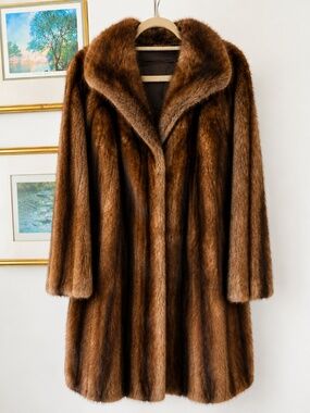 Women's Vintage Brown Mink Luxury Fur Coat - Handmade from France